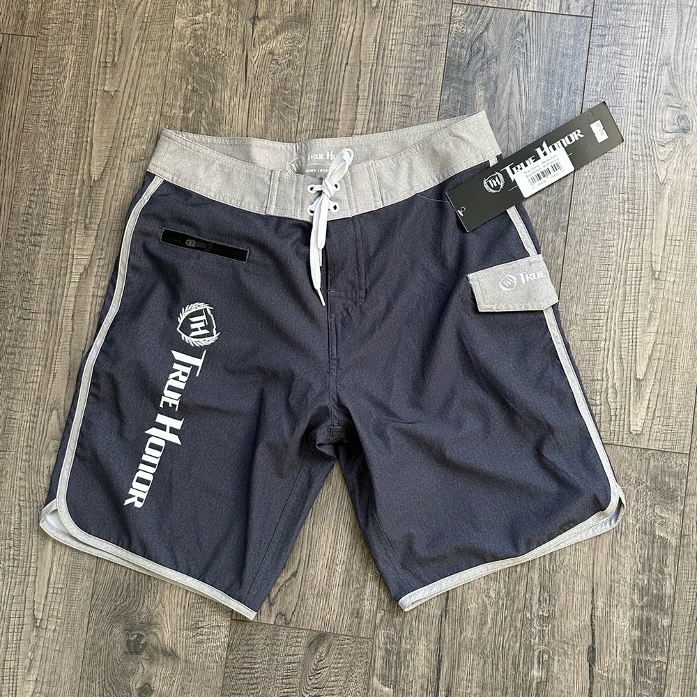 True Honor Grey Board Shorts Swim Trunks Size 30